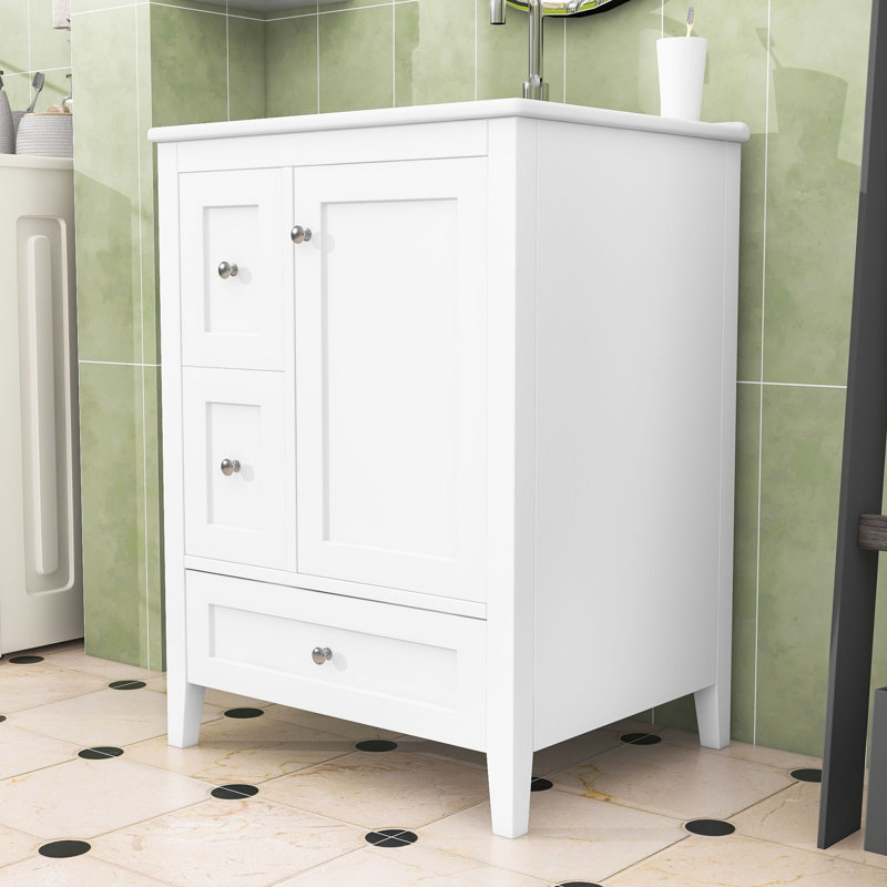 Meuble-lavabo moderne 3 tiroirs avec tablettes réglables et armoire de rangement, Blanc
