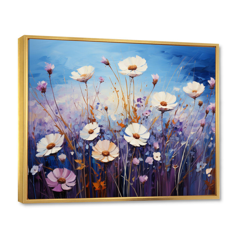 Bleu bleuet en cascade III - impression, Cadre flottant doré, H 12 po x l 20 po x P 1 po