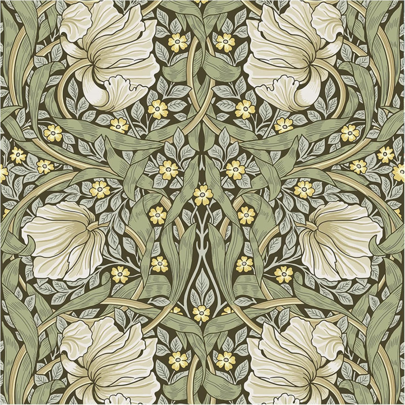 Papier peint floral rétro vert, jaune, botanique, sauge, vert / jaune, décorations murales de cuisine pour la maison, par William Morris 17,7 po x 6,6 pi