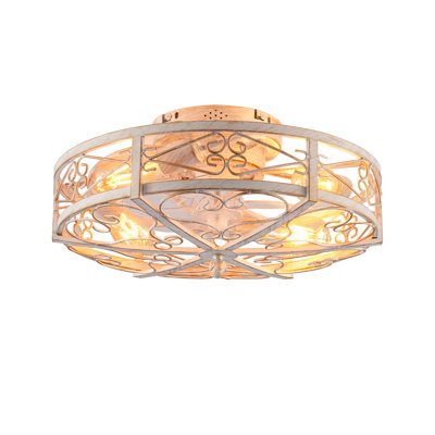 Ventilateur de plafond à cage de 20 po avec lumières et télécommande, moteur réversible, télécommande CC, ventilateur de plafond à 6 vitesses, minuterie, pour le salon, la chambre à coucher, la salle à manger - ampoules non incluses (WH)