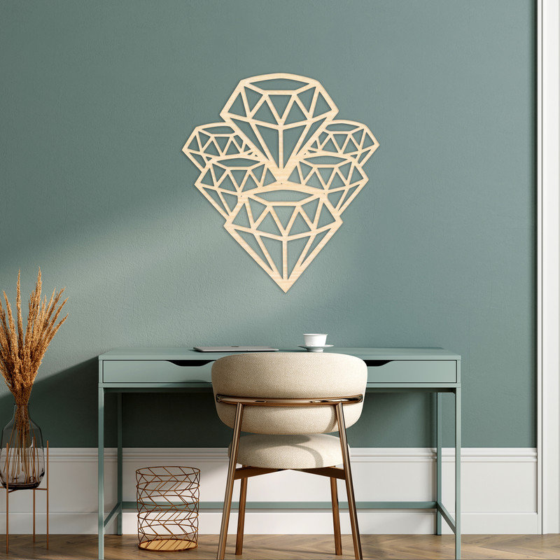 Art mural de sept diamants fabriqués à partir de lignes - ACM, H 32 po x l 29,5 po x P 0,25 po, Blanc