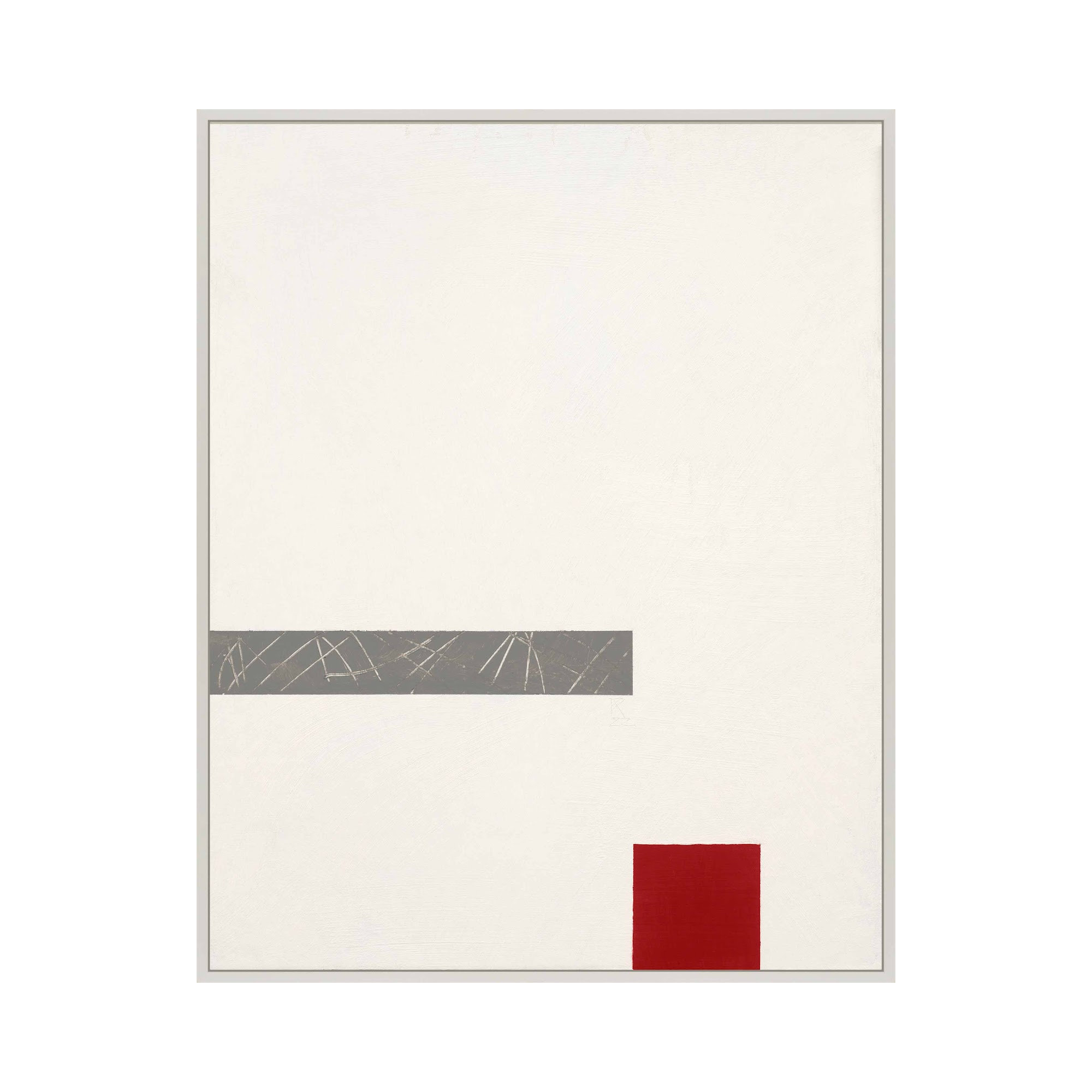 Tempo With Red 3 by Robert Kamnatnik, 20" H x 16" W x 1.38" D, White Framed Canvas