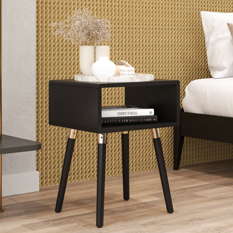 Table de chevet avec rangement Midney, Noir, noir, noir, noir