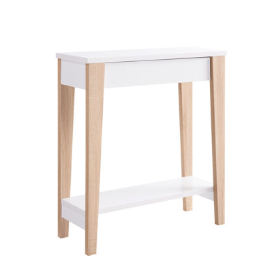 Console moderne blanche et brun clair avec tiroir à deux tablettes, table de couloir d'entrée, 30,82 po Profondeur, 34,18 H de ton brun clair, une tablette inférieure, mobilier, P, T, 29,77 lb