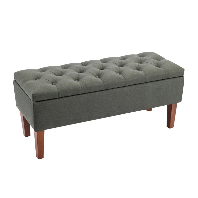 Friedegund Fabric Storage Bench with Wooden Legs, Dark Grey