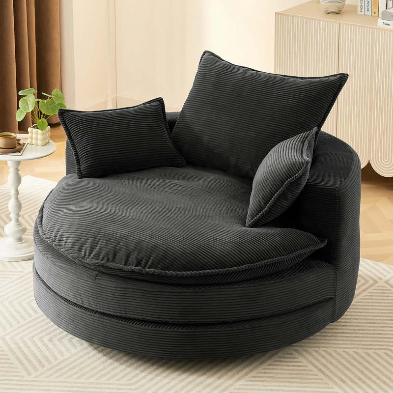 Méridienne pivotante à 360 °, coussin à deux couches, tissu velours côtelé doux, 3 coussins, siège pivotant à 38 po de profondeur, revêtement rond amovible, profondeur