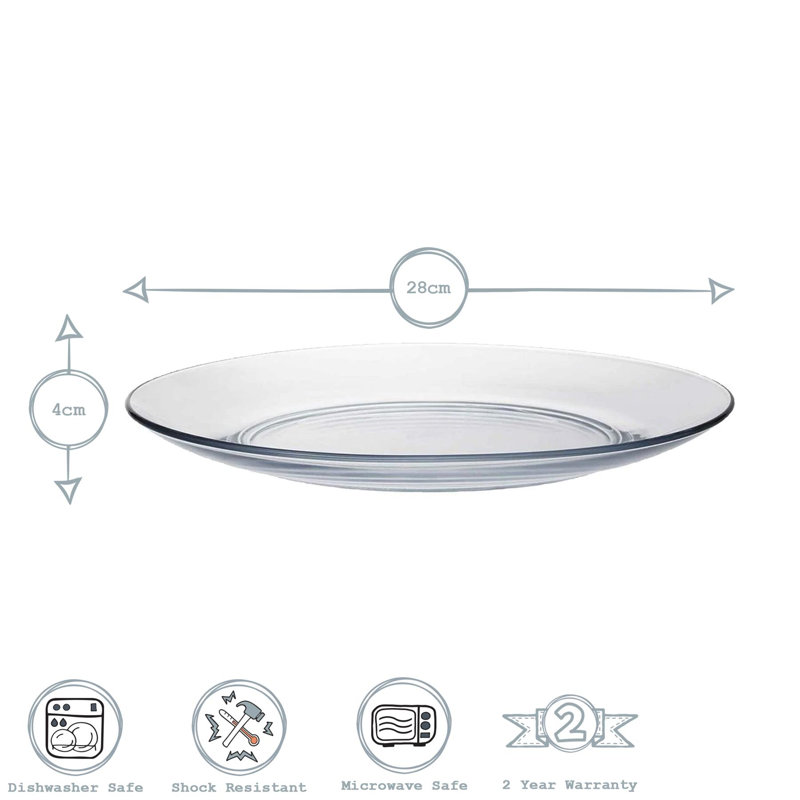 Duralex - Lys Extra Large Glass Plates - Tempered, Heat Resistant - 280mm