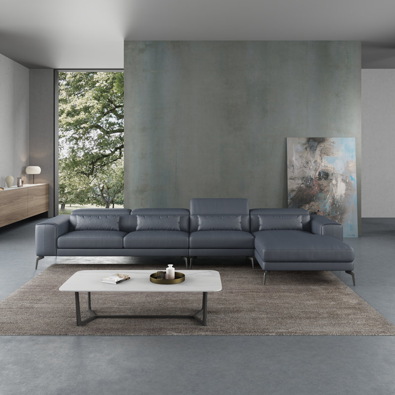 Cavour Sectional, Right Hand Facing, Gray Genuine Leather