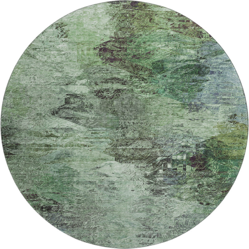 Premium Machine Washable Cerrito AMF592 Green Rug, Round 8'
