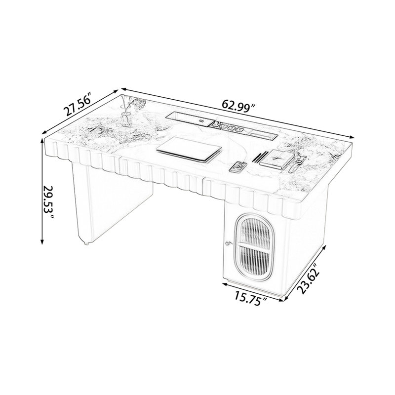 White Rectangular Manufactured Wood with 2 drawers desk, 29.53" H x 62.99" W x 27.56" D