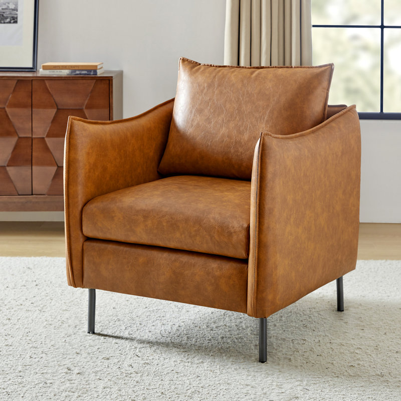 Eamor Faux Leather Armchair with Unique Arms, Camel Pebbled Faux Leather