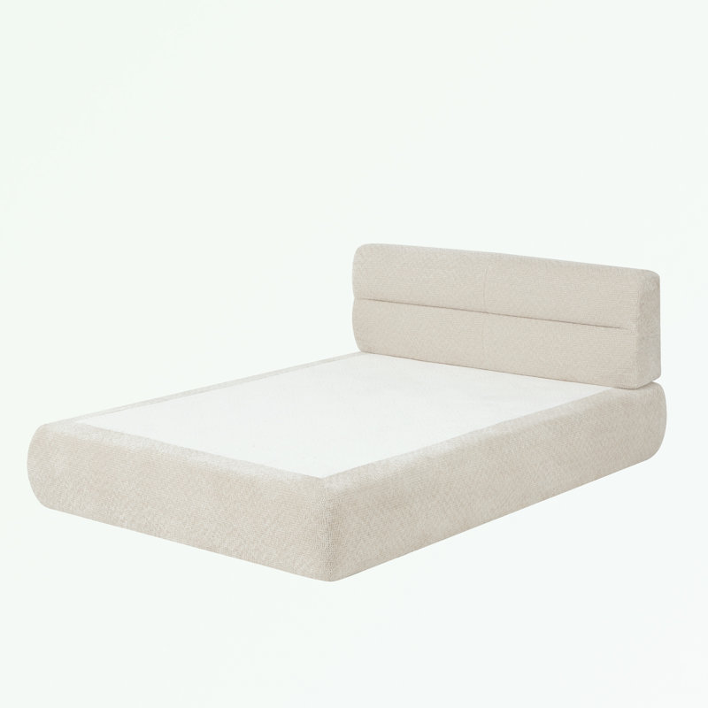 Lit en chenille avec tête de lit moelleuse, Beige
