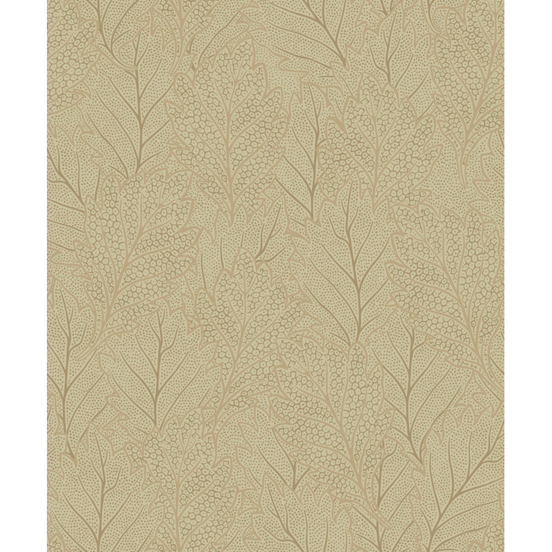 Papier peint texturé non tissé à motif de feuilles de quercus Canari Pi., Beige/brun