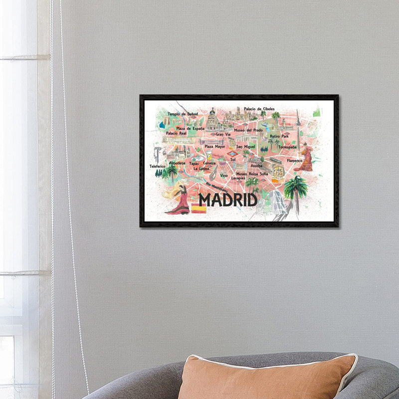 Madrid Spain Illustrated Map With Landmarks And Highlights by Markus & Martina Bleichner - Print on Canvas
