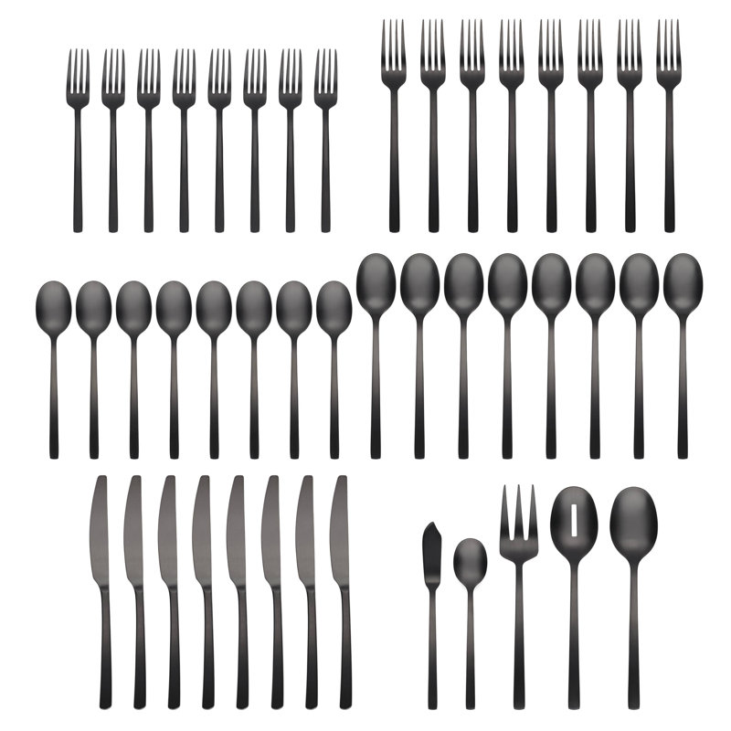 Beacon Satin 45-Piece Flatware Set, Black
