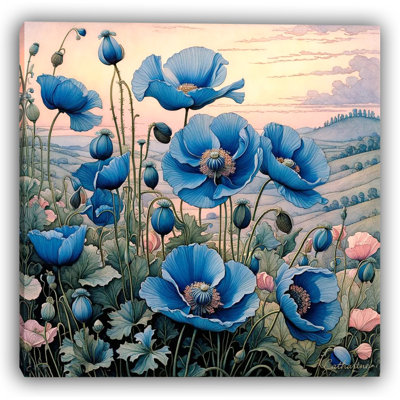 «Blue Bloomed Serenity», art mural botanique sur toile tendue