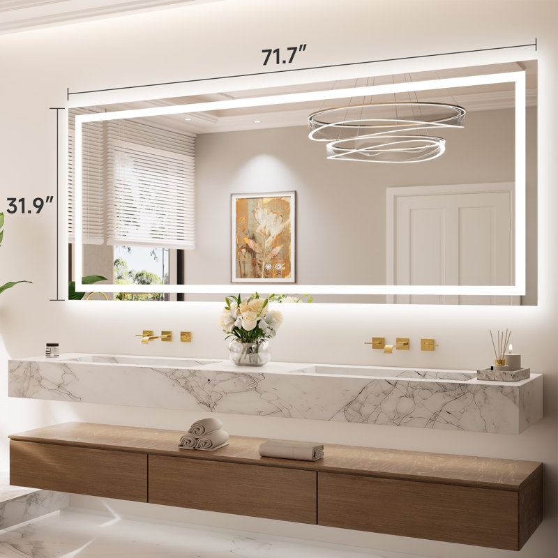 Miroir de salle de bain avant et arrière en verre trempé avec éclairage à DEL, 72 po x 32 po