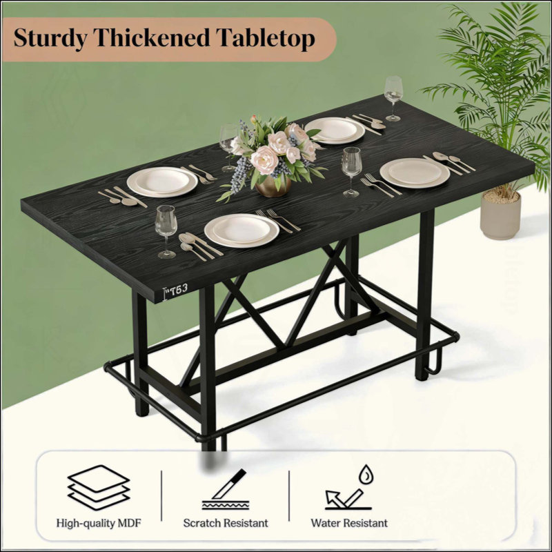 Table de salle à manger à hauteur de comptoir pour 6 personnes, table de salle à manger industrielle en bois rustique avec pieds et repose-pieds robustes en métal