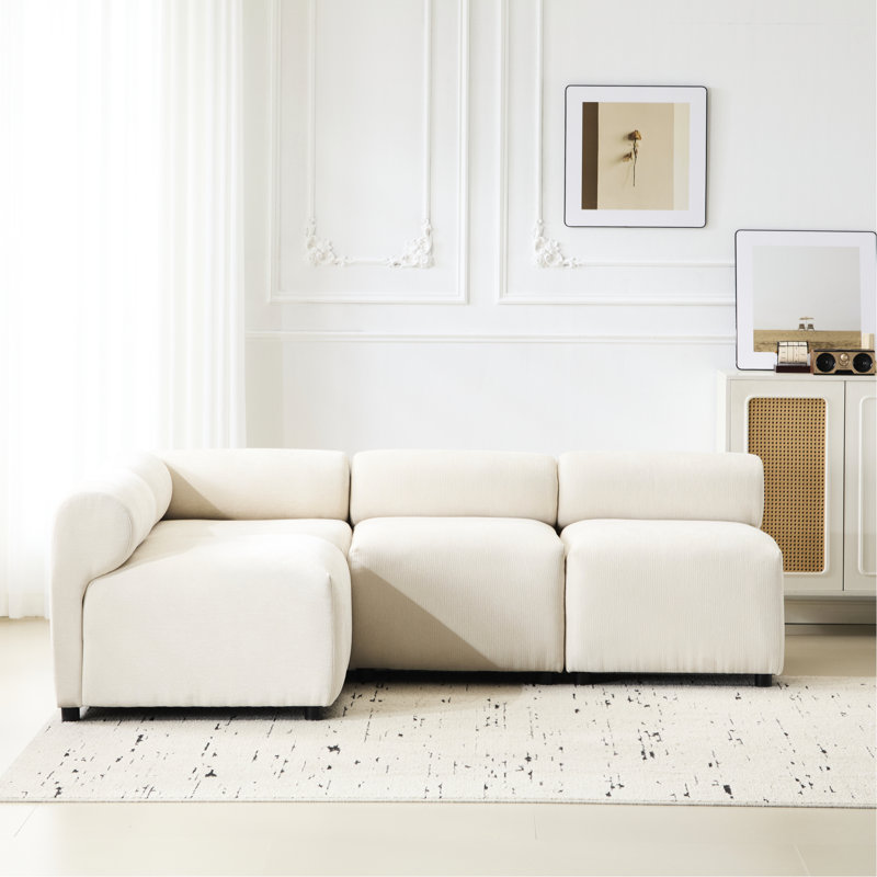 Ensemble de 4 pièces modulaires en forme de L pour le salon, tissu beige, ressorts à arc, siège surdimensionné à assise large et profonde