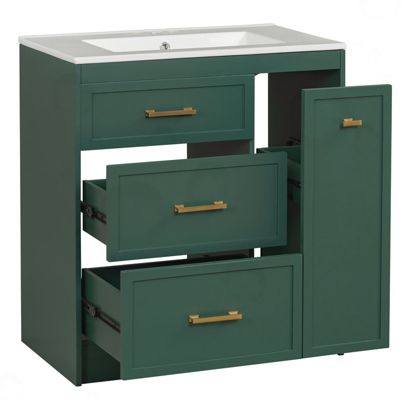 Bathroom Vanity Set with 3 Drawers and 1 Double-Layer Drawer, Green