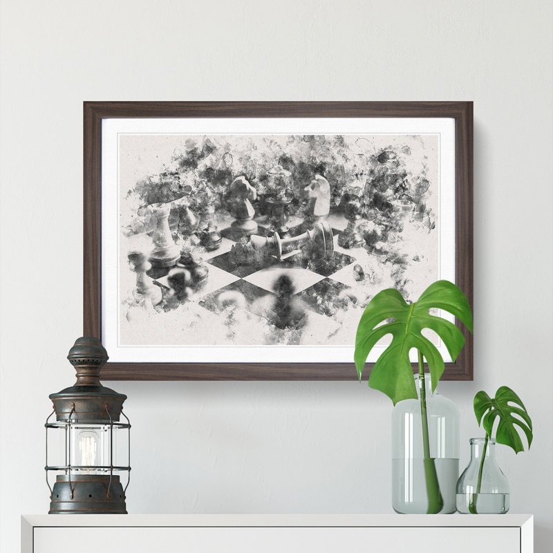 Chess Checkmate - Picture Frame Painting Print, 36cm H x 48cm W x 2cm D, Walnut Framed