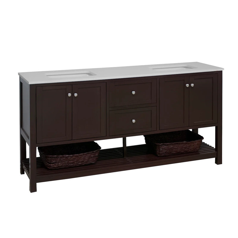 Binne 72'' Double Bathroom Vanity with Top, Chocolate, Engineered White