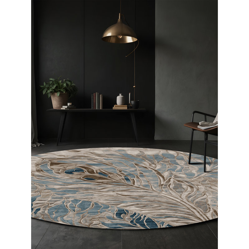 Tapis gris lavable à la machine, Rond 8 pi