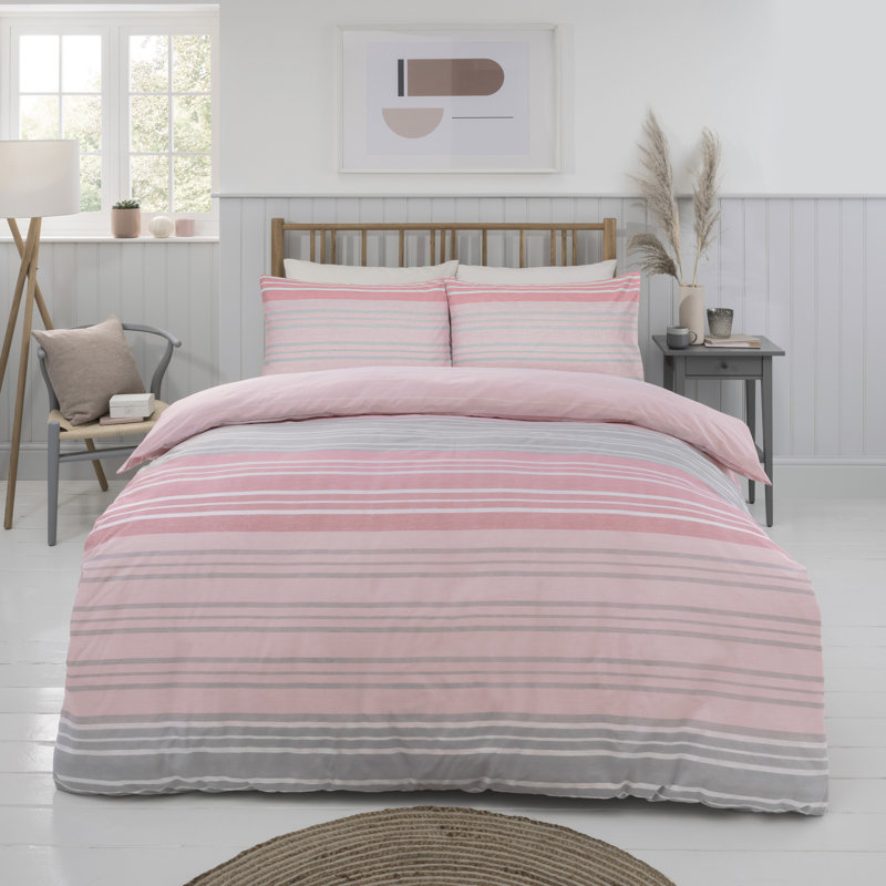 Delmaro Polyester Striped Duvet Cover Set with Pillowcases Included, 135 x 200cm Duvet Cover + 1 Standard Pillowcases