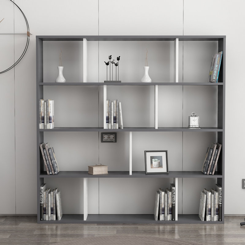 Isaias 145cm H Standard Bookcase, Anthracite/White