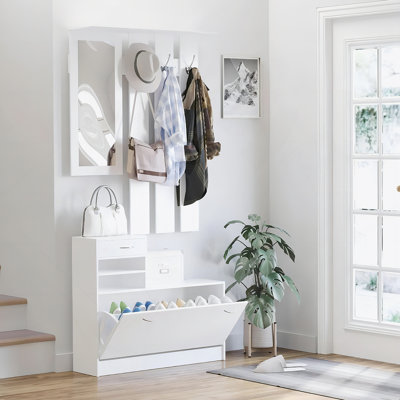 Armoire à portes combinées avec armoire à chaussures + tablette suspendue + miroir