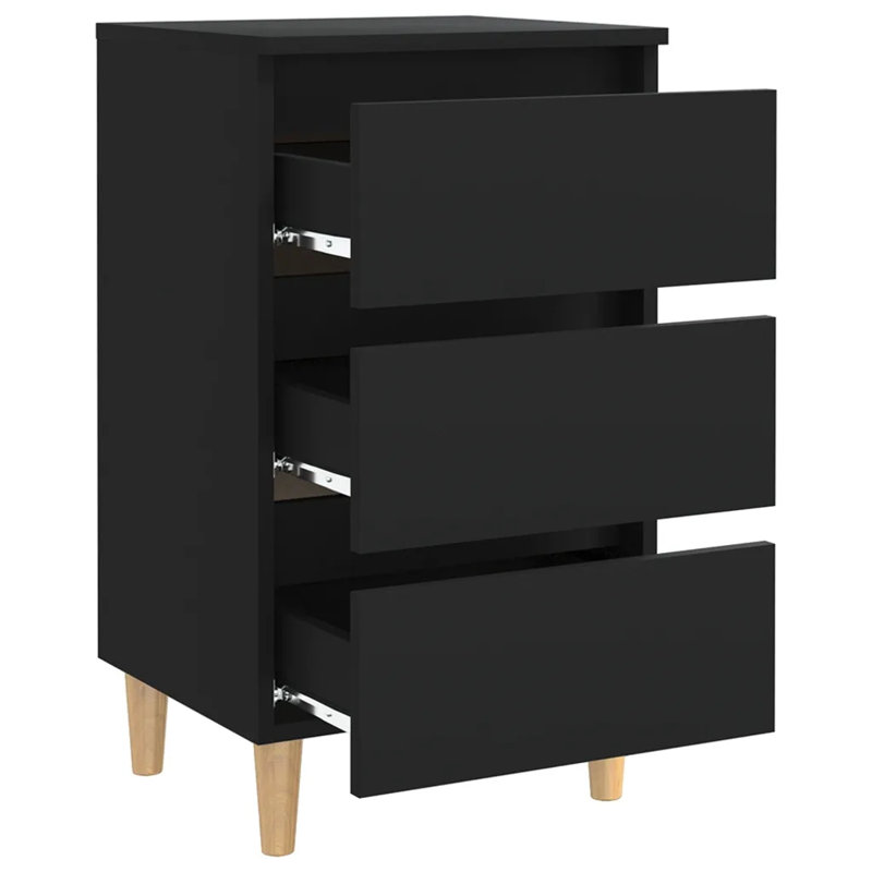 Solihull Bed Cabinet with Solid Wood Legs, Black, 1
