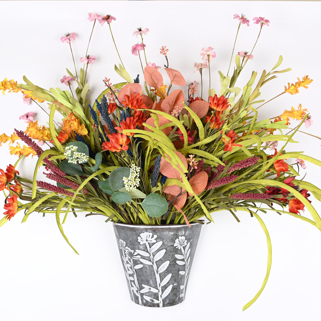 Gombos 24" Fall Front Door Wreath with Wall Door Hanging Basket Foral Arrangement Primrue