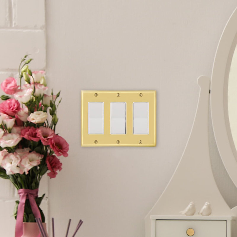 New York 3-Gang Rocker Wall Plate, Unlacquered Brass