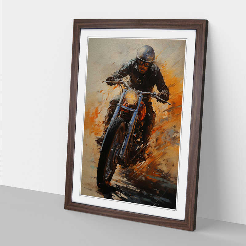 XYZ-FRM-V1223-4573 Motorbike Contemporary - Single Picture Frame Print on Wood, 64cm H x 46cm W x 2cm D, Walnut 
