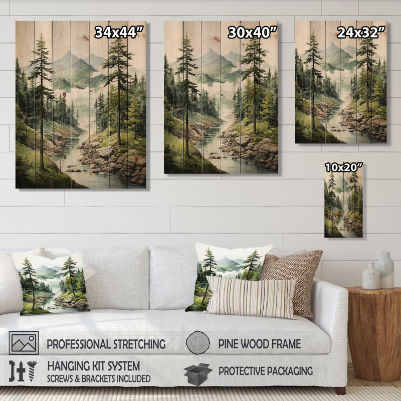 Green Pine Tree Eernal Guardians I sur impression sur bois, H 20 po x l 10 po x P 0,78 po