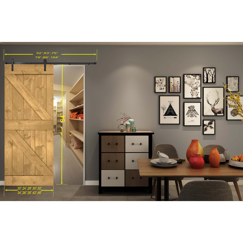 Porte de grange peinte 84 po 84 po, Chêne doré, 24 po x 84 po