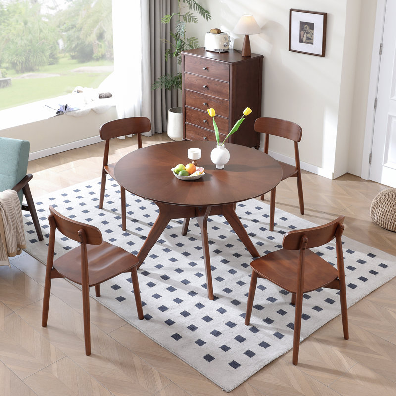 Lochy 46.7" Round Solid Wood Dining Table, Walnut