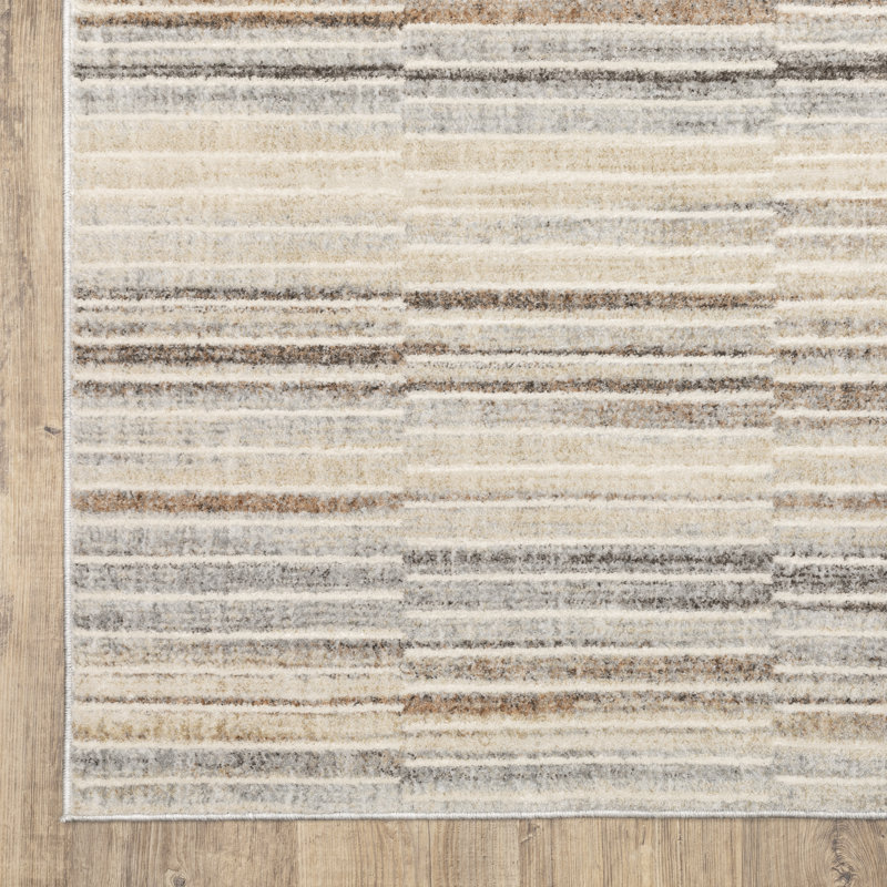 Orion Contemporary Layered Stripes Grey/Rust Area Rug, Runner 2'3" x 7'7"