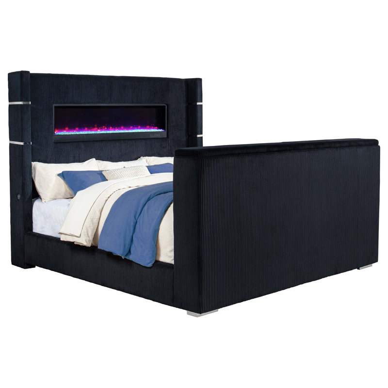 Contemporary Wingback TV Bed with Motorized Lift and Flame Visualizer