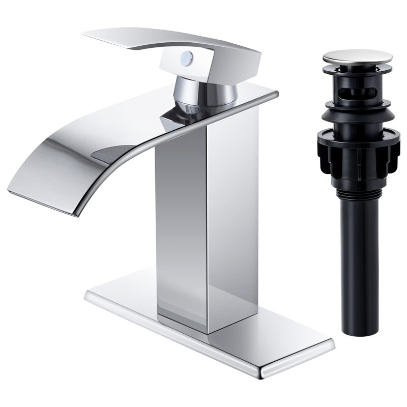 Robinet pour salle de bain à poignée simple avec drain, Chrome