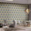 Papier peint damassé baroque bleu marine beige