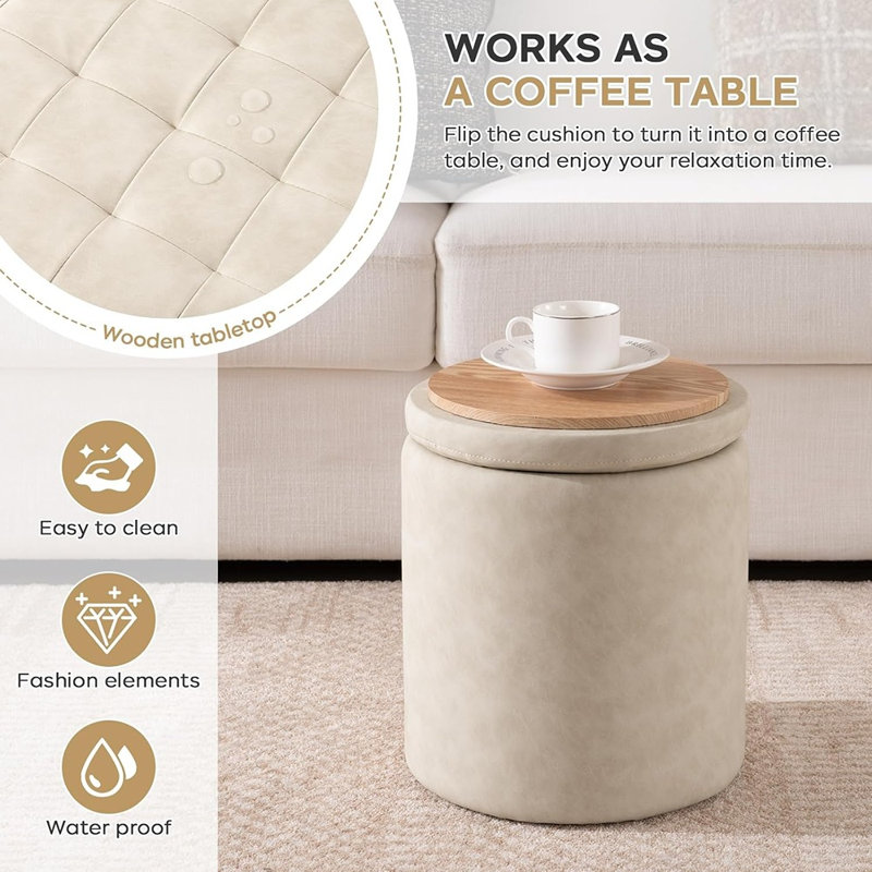 Ensemble de 2 repose-pieds ronds avec repose-pieds et rangement, avec deux petites tables incluses