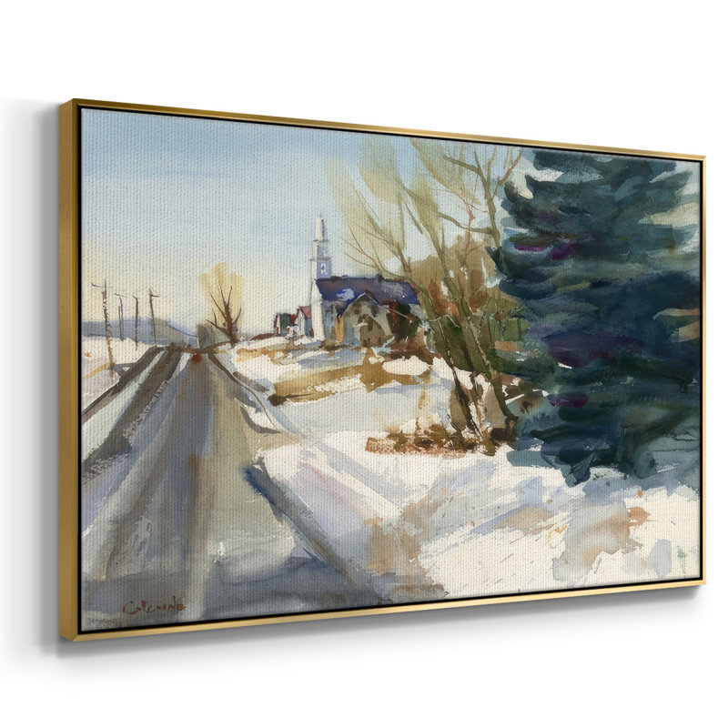 Église paroissiale en hiver, H 25 po x l 37 po x P 1,5 po, Cadre flottant doré