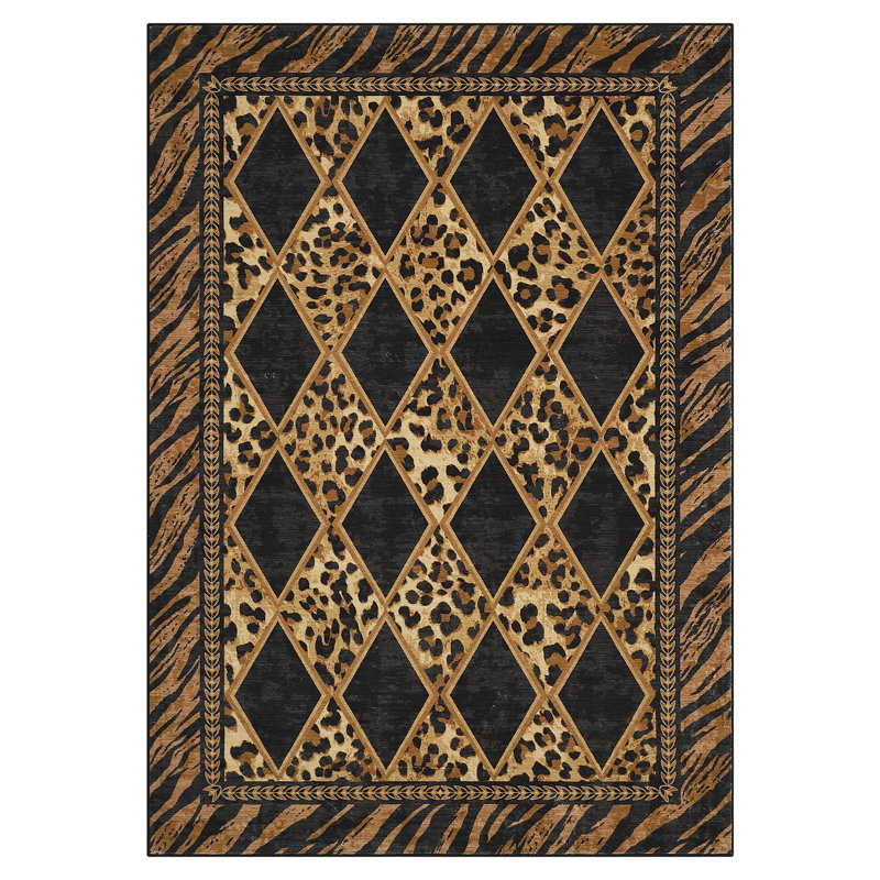 Animal Print Machine Washable Rugs for Living Room Bedroom Non Slip Soft Low Pile Checkered Indoor Carpet for Dining Room