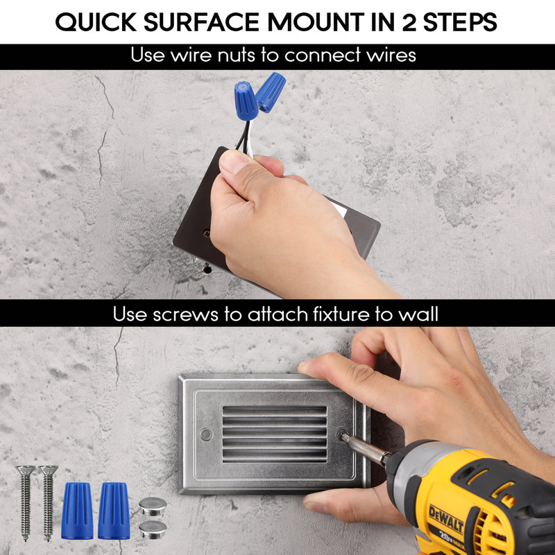 LED Hardwired Step Light Surface Mounted Low Voltage 3000K Warm White Waterproof Aluminum, Stainless Steel