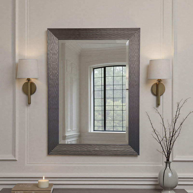 Madge Wavy Framed Wall Mounted Accent Mirror Bevelled, 77cm H x 130.5cm W, Bronze