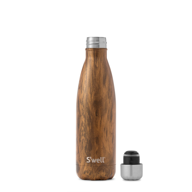 S'well Stainless Steel Water Bottle - 17 Fl Oz - Triple-Layered Vacuum-Insulated Containers, 17.oz, Teakwood