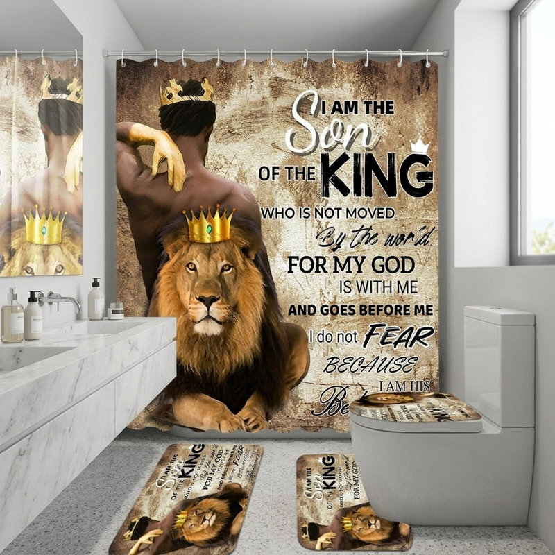 Ensemble de rideau de douche 4 pièces très grand lion et lion
