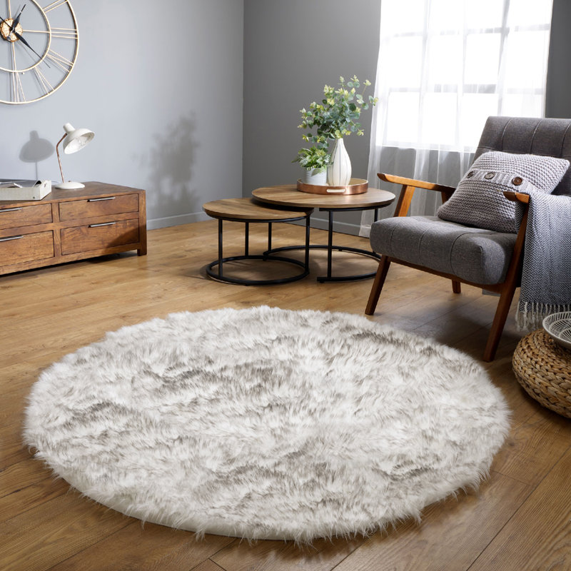 Tapis blanc moelleux à poils de mouton Haja, Rond 10 pi