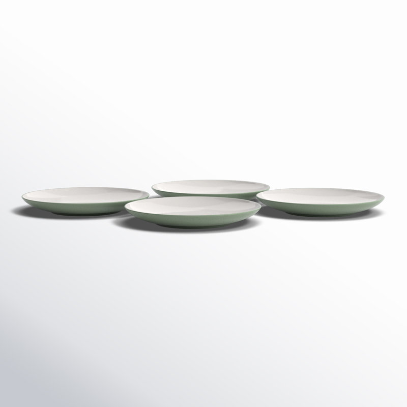 Green and Cream Ceramic Matte Dinner Plates, Set of 4